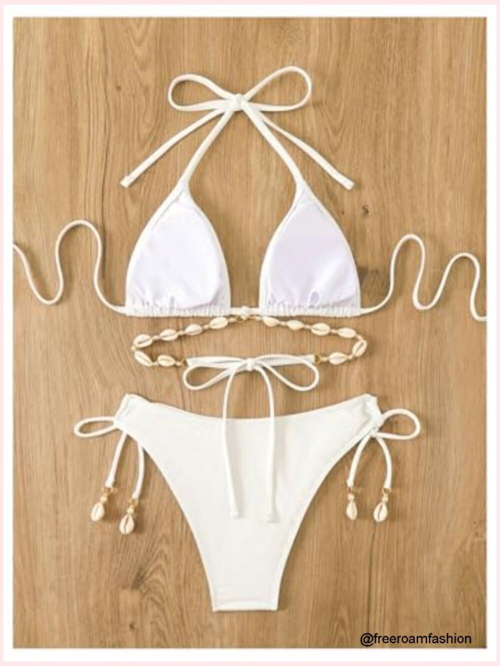 Triangle Bikini Set Halter Tie Back Cheeky Beaded 2 Piece Swimwear - Picture 4 of 5